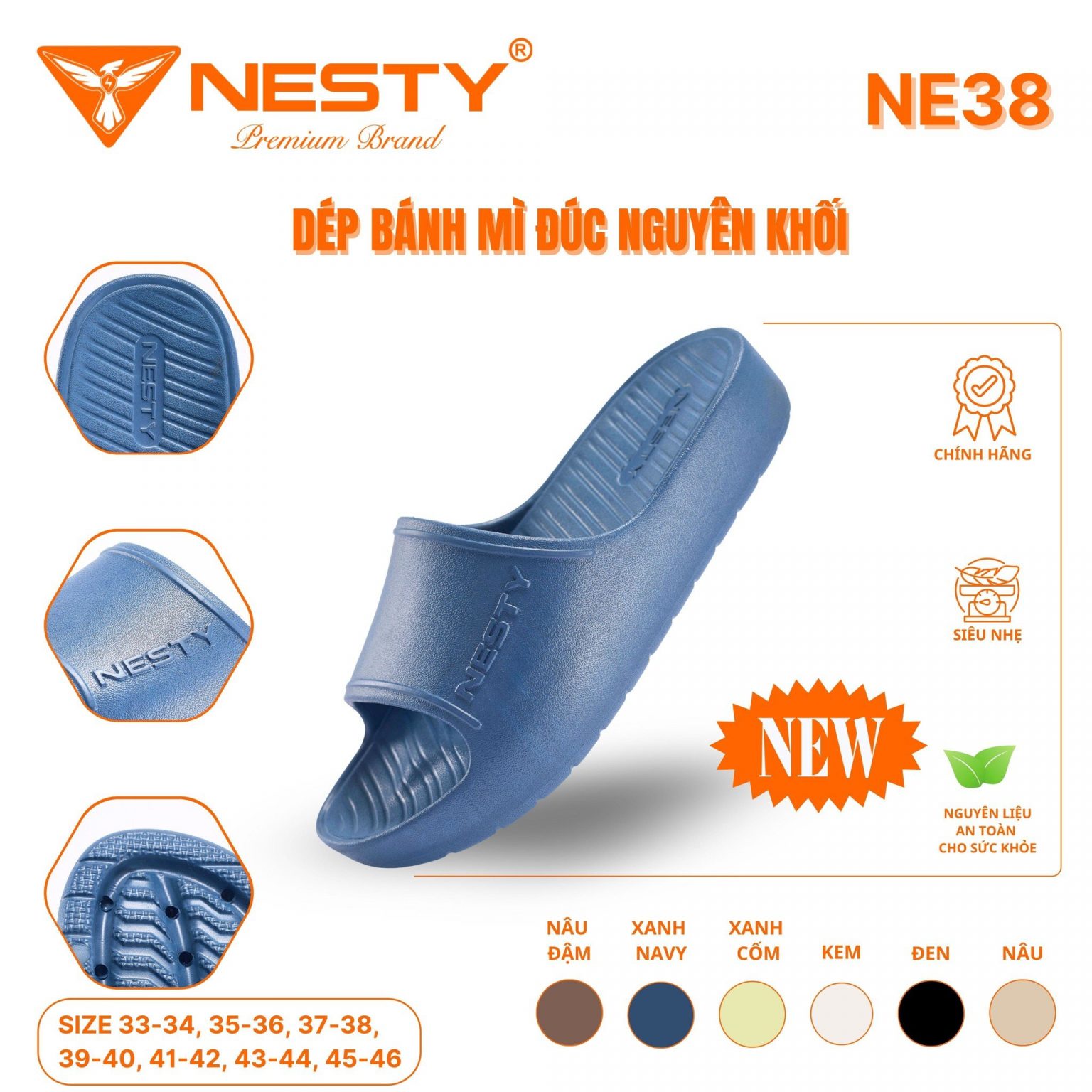 DÉP BÁNH MÌ ĐÚC NGUYÊN KHỐI EVA NHÃN HIỆU NESTY MÃ NE38