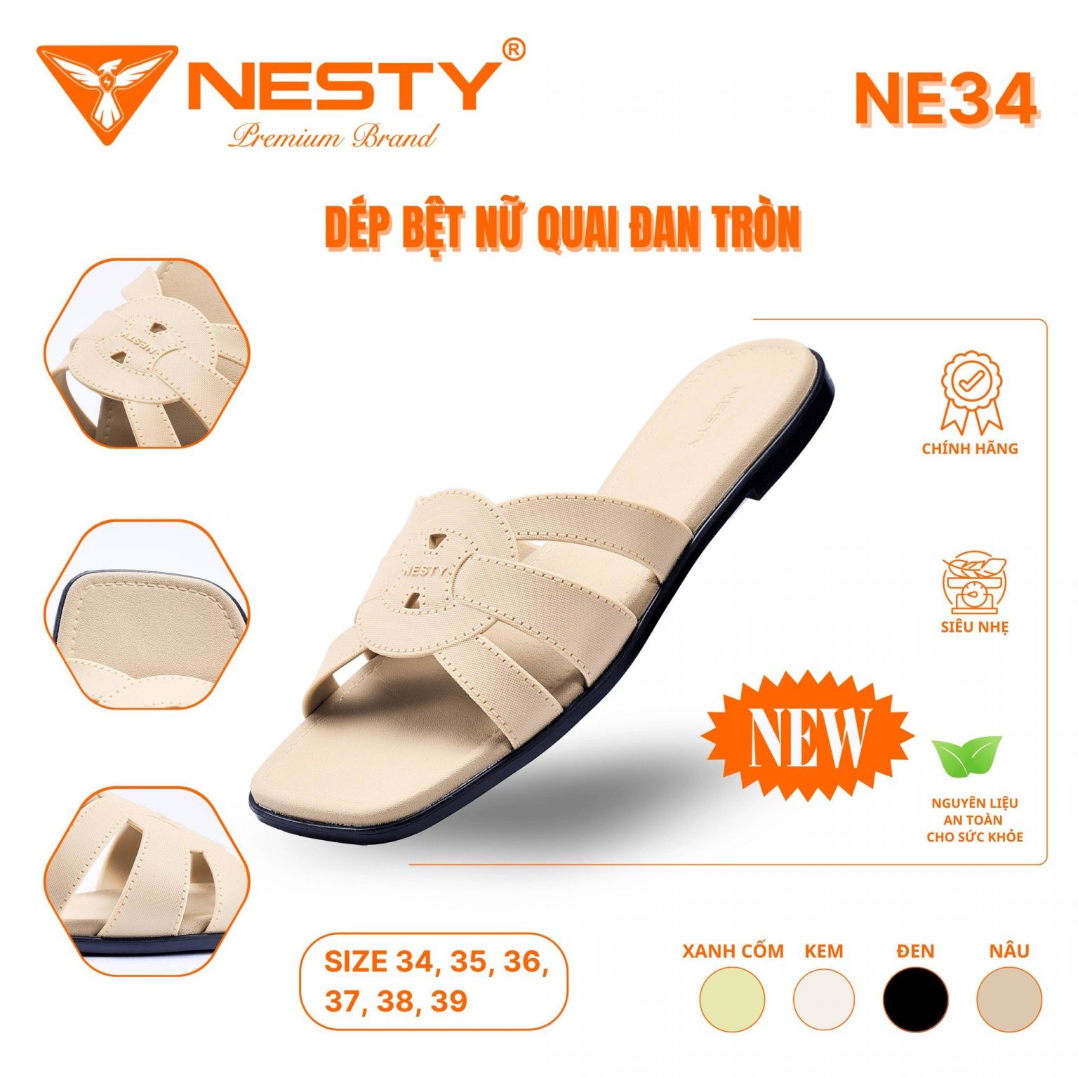 DÉP BỆT NỮ QUAI ĐAN TRÒN THỜI TRANG CAO CẤP THƯƠNG HIỆU NESTY MÃ NE34