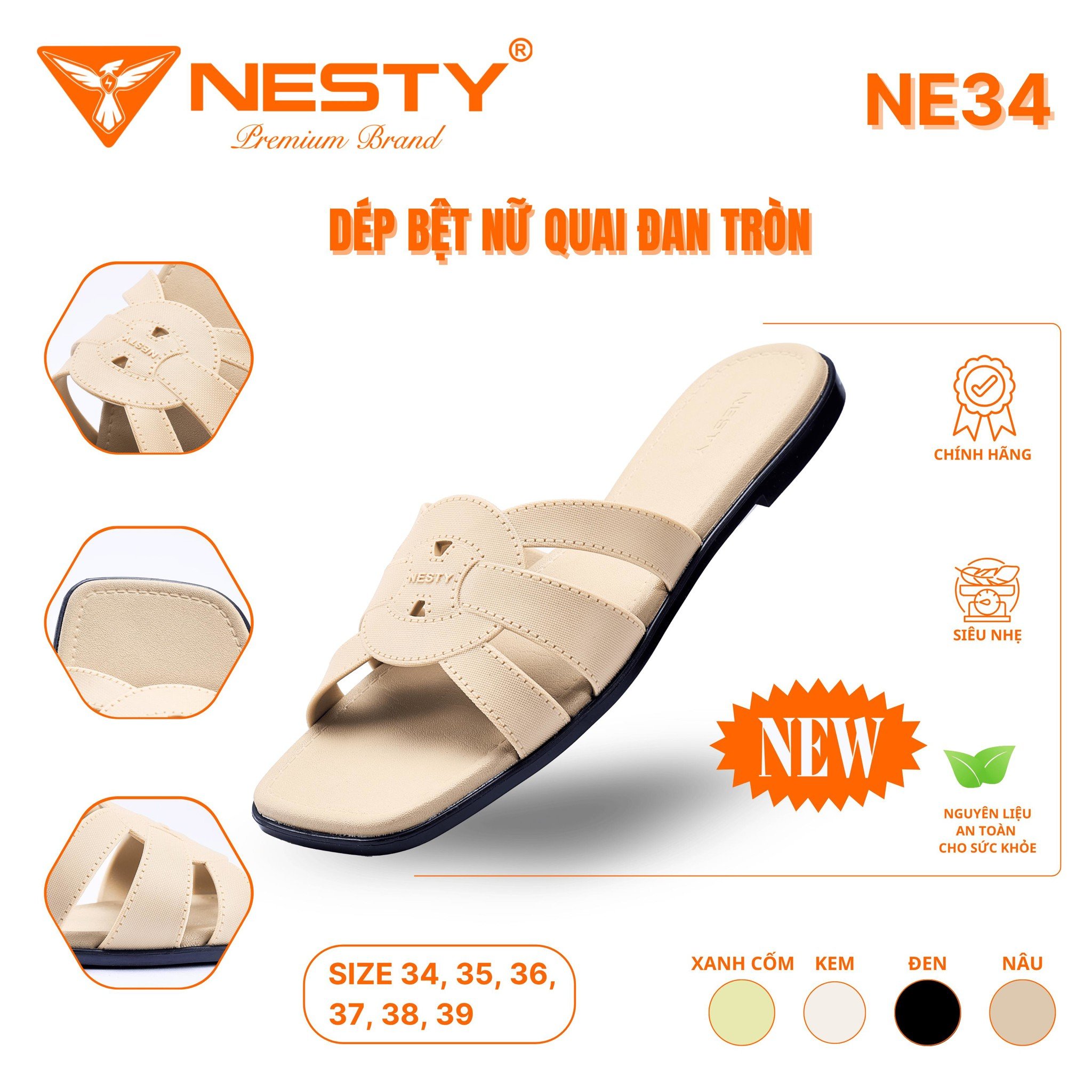 DÉP BỆT NỮ QUAI ĐAN TRÒN THỜI TRANG CAO CẤP THƯƠNG HIỆU NESTY MÃ NE34