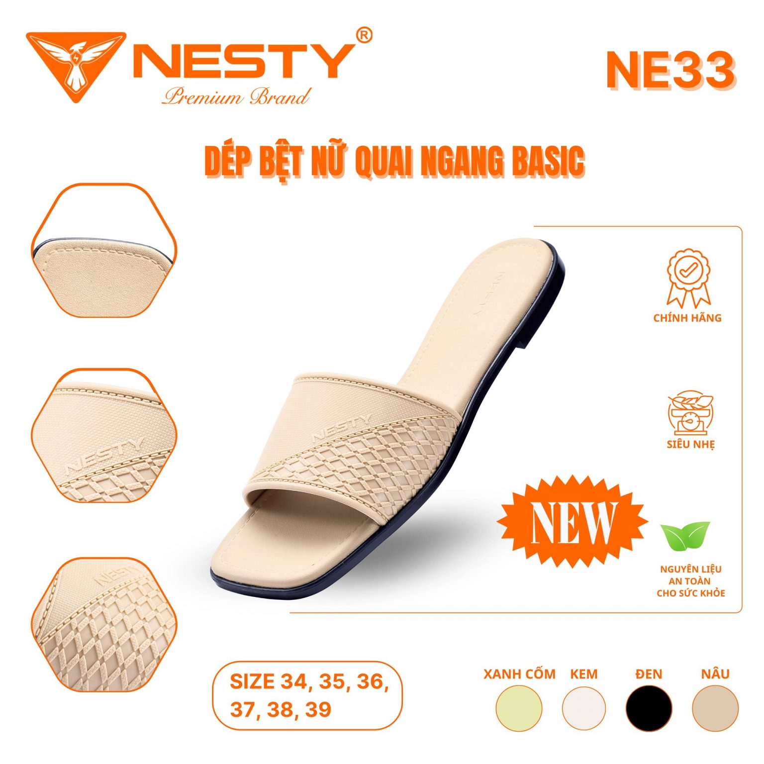 DÉP BỆT NỮ QUAI NGANG BASIC THỜI TRANG THƯƠNG HIỆU NESTY MÃ NE33