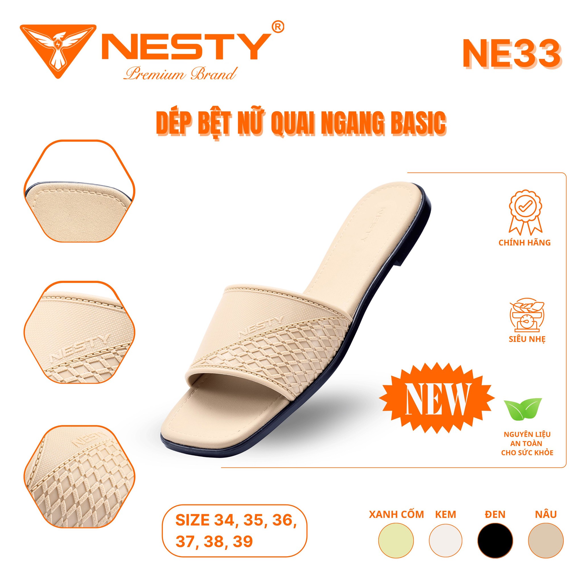 DÉP BỆT NỮ QUAI NGANG BASIC THỜI TRANG THƯƠNG HIỆU NESTY MÃ NE33