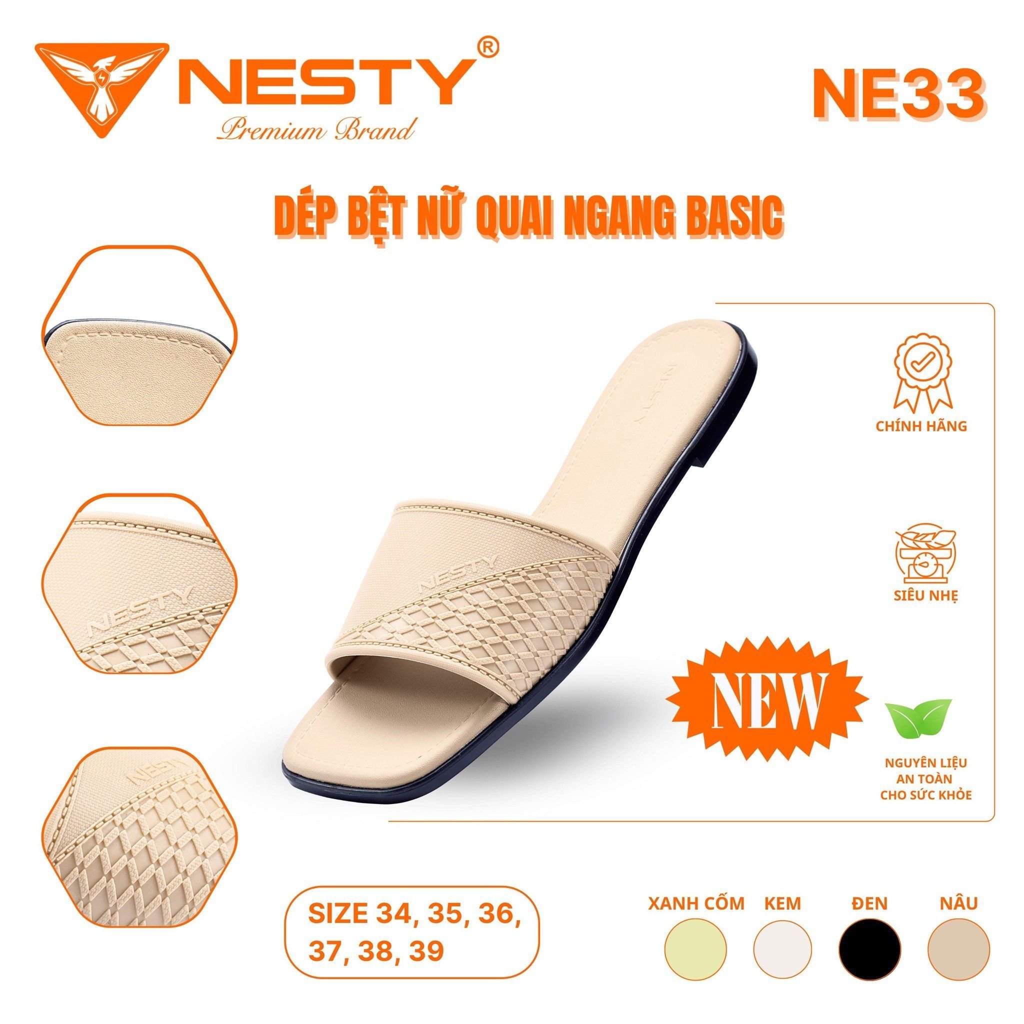 DÉP BỆT NỮ QUAI NGANG BASIC THỜI TRANG THƯƠNG HIỆU NESTY MÃ NE33 - Ảnh 2