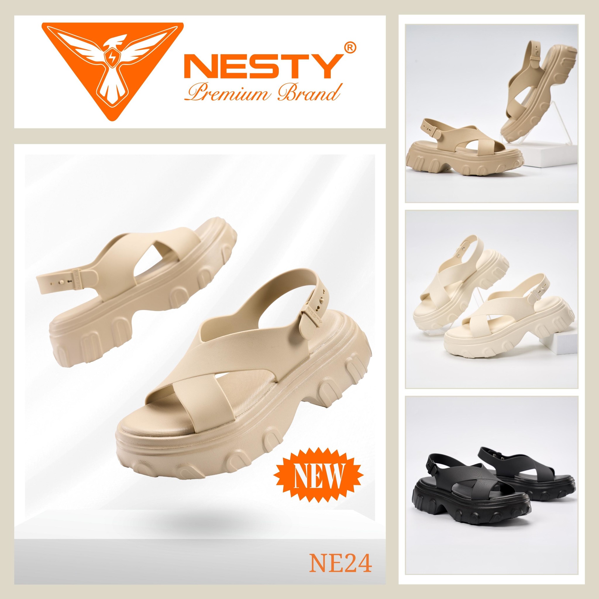 DÉP SANDAL ĐẾ CAO QUAI CHÉO CAO CẤP NHÃN HIỆU NESTY MÃ NE24