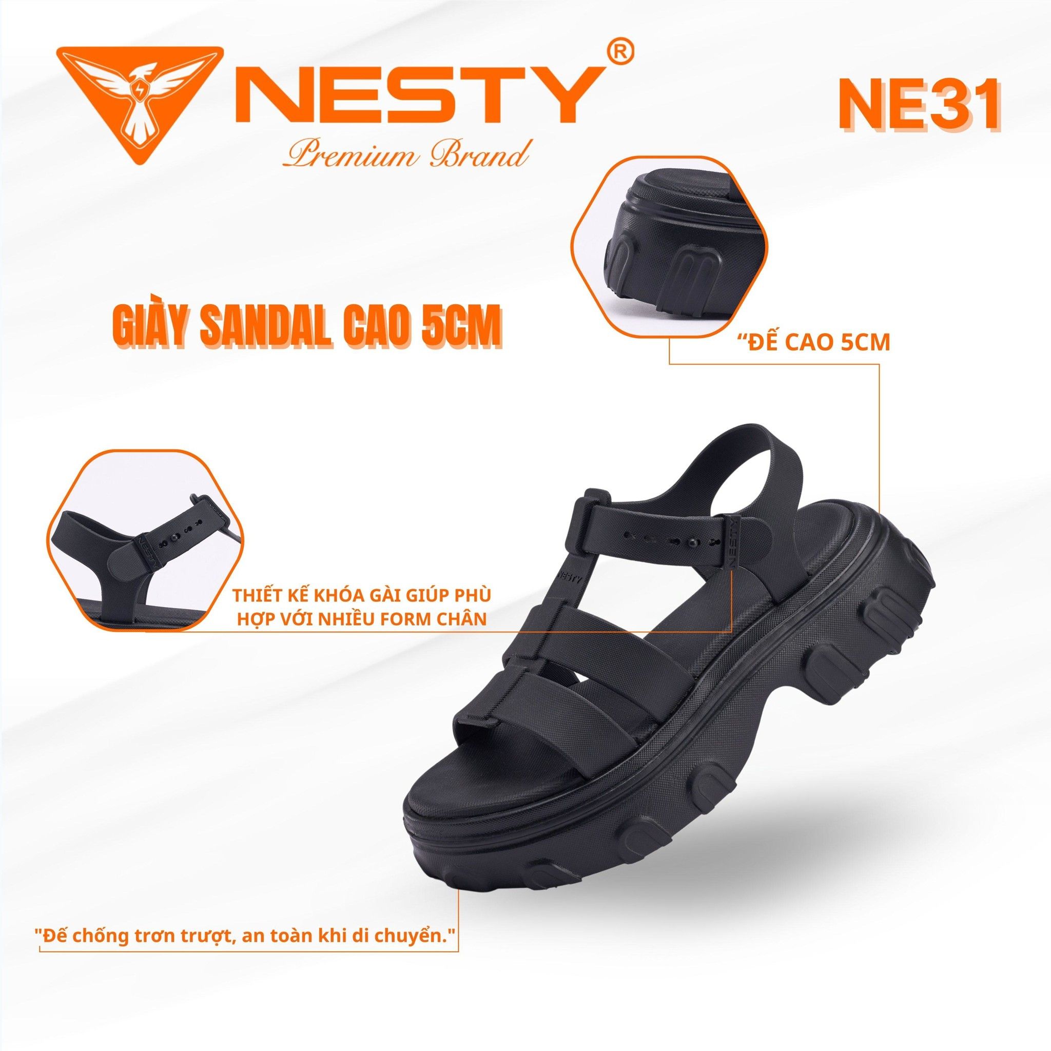 DÉP SANDAL ĐẾ CAO QUAI NGANG CAO CẤP THƯƠNG HIỆU NESTY MÃ NE31 - Ảnh 3