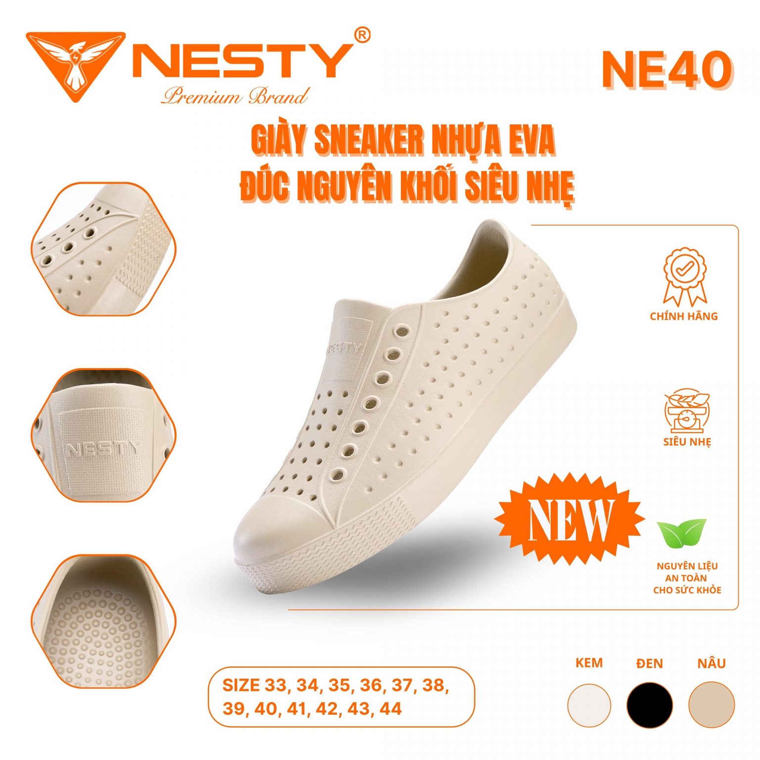 GIÀY SNEAKER ĐÚC NGUYÊN KHỐI EVA NHÃN HIỆU NESTY MÃ NE40