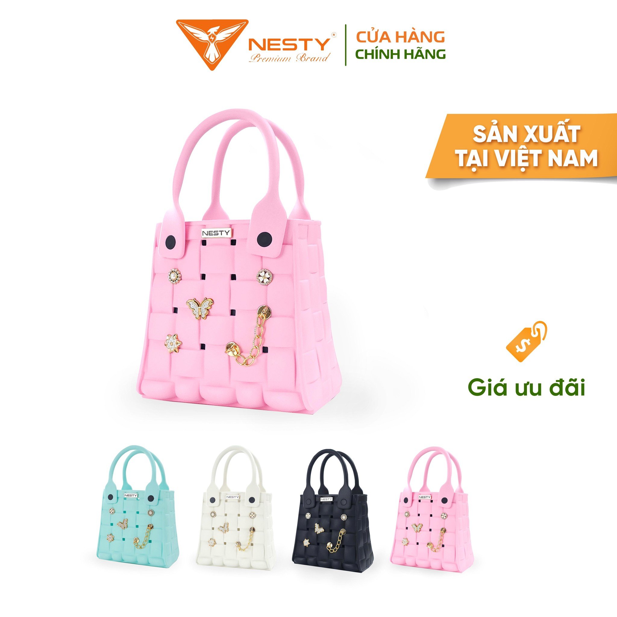 Túi Xách Tay NESTY Đính Kèm Charm Nữ Tính Sang Trọng Hiện Đại Chất Liêu EVA Mềm Mại Chống Thấm Nước TX-06